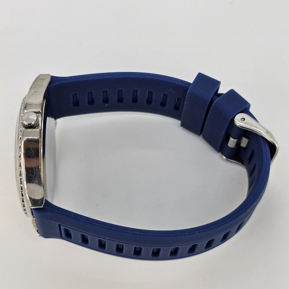 Men's Watch Analog 38MM White Dial Blue Plastic Bands‎ New Battery